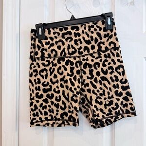 Leopard Print High-Waist Bike Shorts - Tan/Black